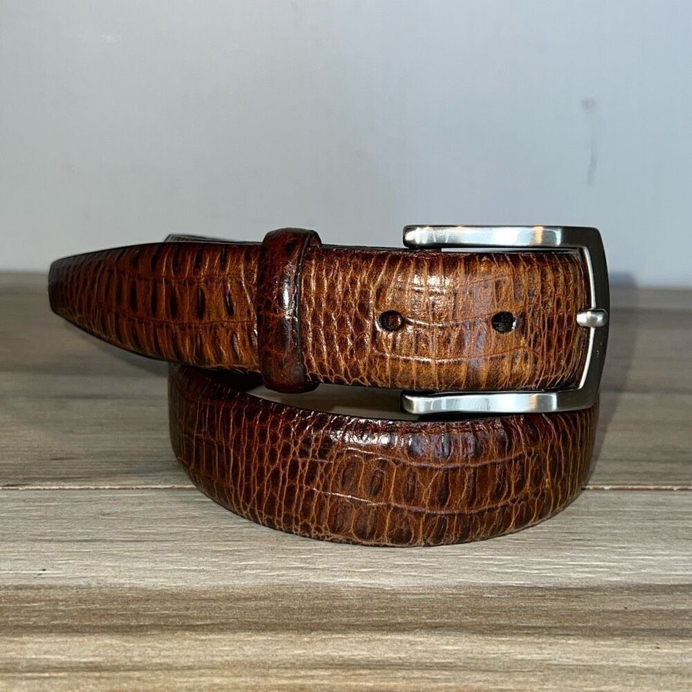 Taurus Embossed Italian Leather Men’s Size 29 Brown Silver Tone Buckle Office